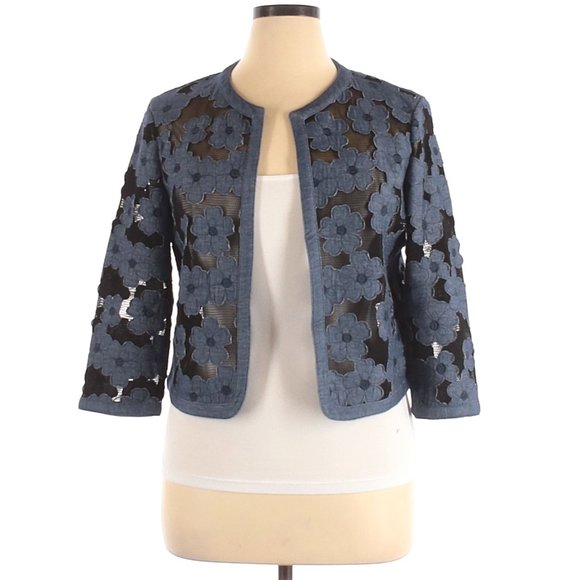 ANNE KLEIN Floral Mesh Open-Front Cardigan Jacket sz 14 Women's Plus - Picture 4 of 8